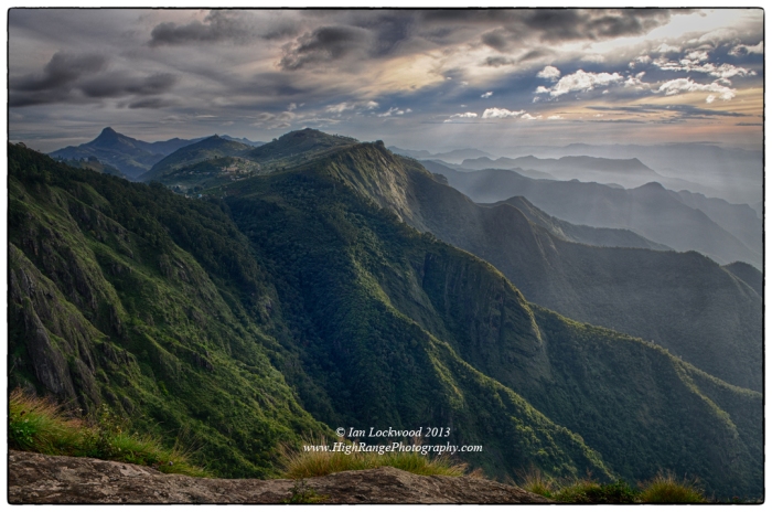 Looking east to Mount Perumal and Shembaganur from Eagle Cliffs. A DR image composed of five single images exposed at different exposures. September 2013.