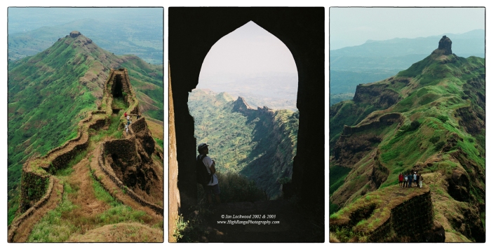 Scenes from Torna and Rajgad forts. Torna was the first major Sahyadri fort that we took an expedition to (left and right images). We returned a year later to explore the neighboring Rajgad (center image).
