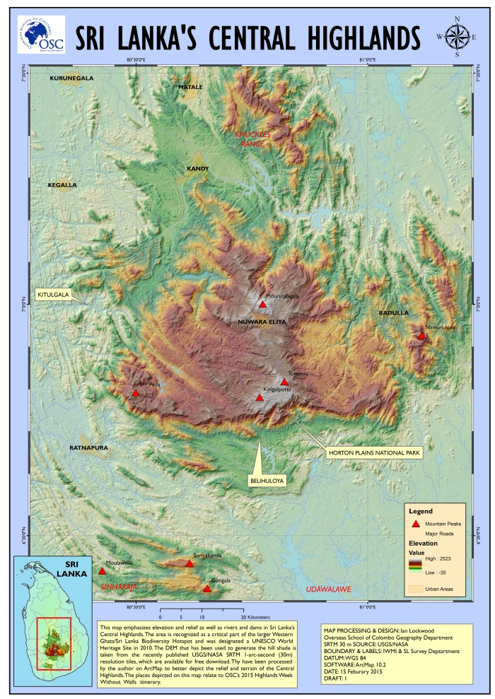 Elevation map of the Central Highlights emphasizing areas that the 2015 WWW Highlands WWW group visited.