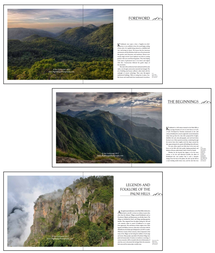 Screen shots of some of the opening landscape images. In the final print editon they are slighly different and do not include the copyright stamp and author acknowledgement.