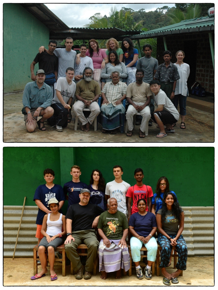 OSC in Sinharaja. Above: Class of 2006 wiht Martin, Professor Kotagama, Karen Coniff an others. Below:  Class of 2016 with Martin, Dr. Indrika and their teacher.